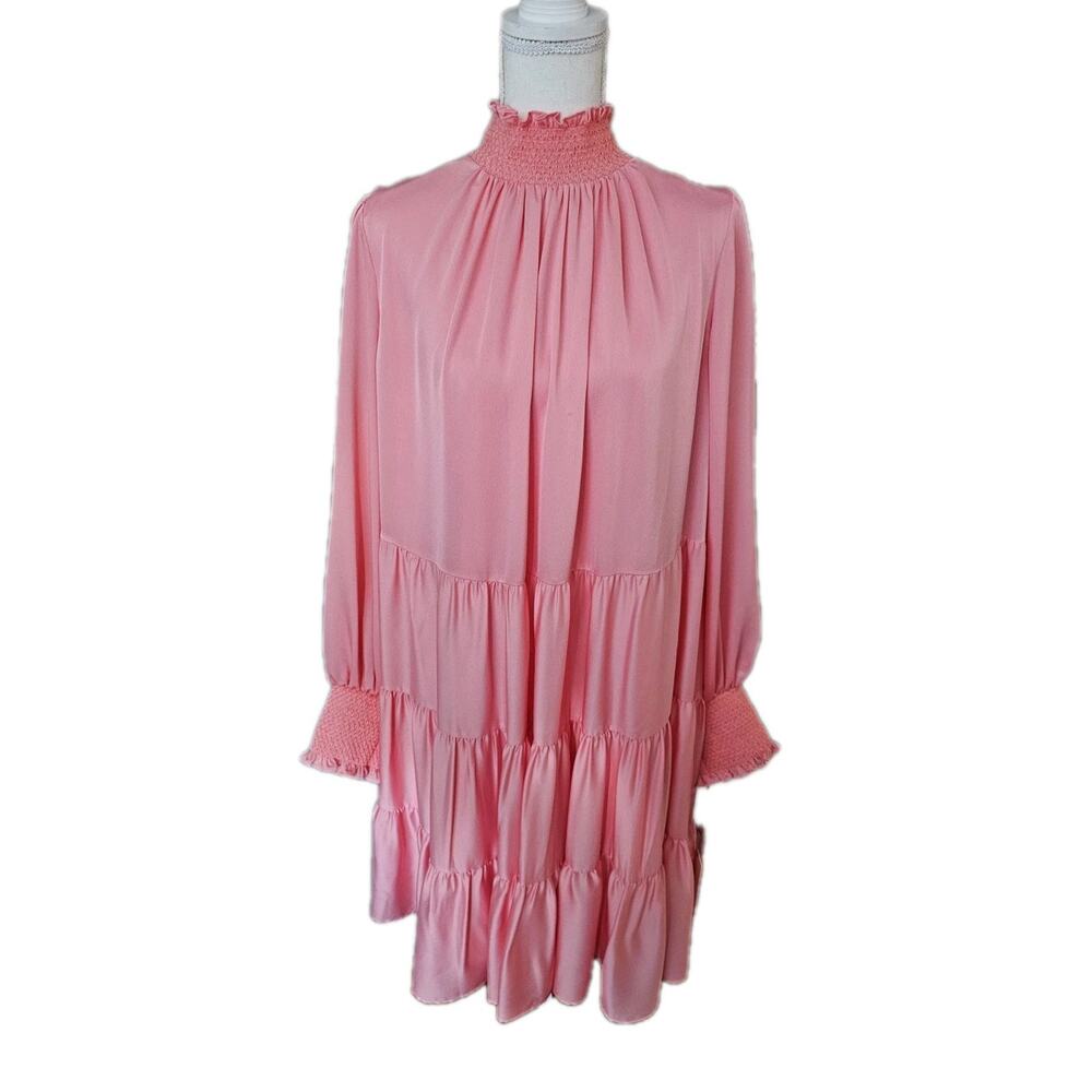 Alex Marie Dress Lily Tiered Plus Size 16W Sea Breeze Coral Satin LS NEW